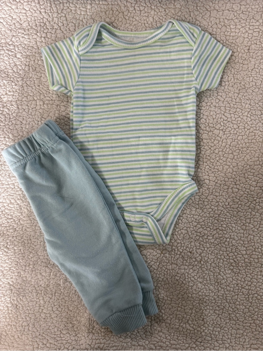 chick pea Baby Striped Onesie and Light Blue Pants Set